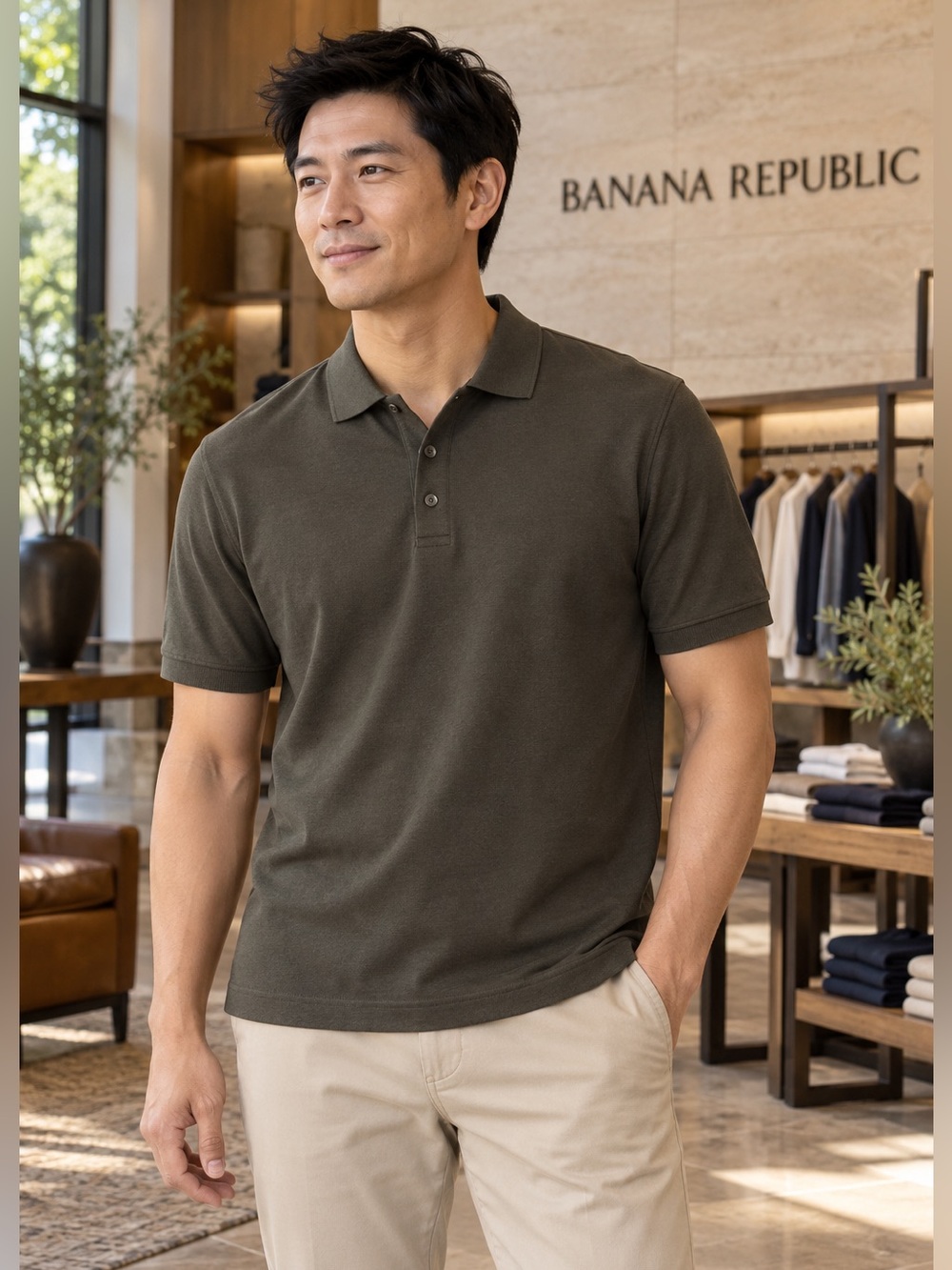 Banana Republic Men’s Cotton Polo XL Dark Olive Gray